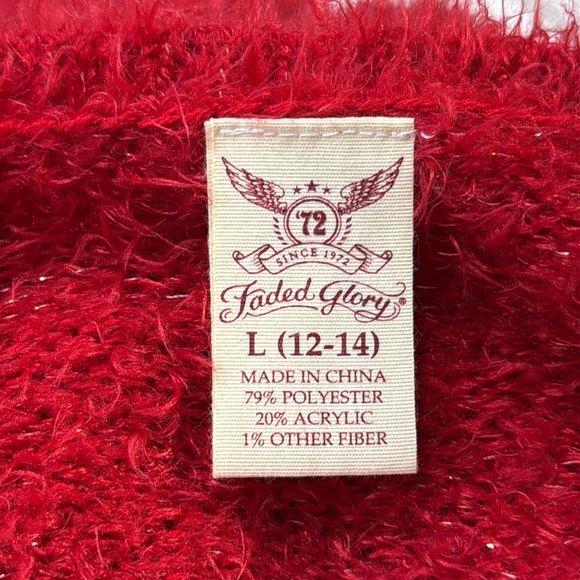 FADED GLORY Fuzzy Crewneck Sweater Red/Metallic-Large - Picture 4 of 4